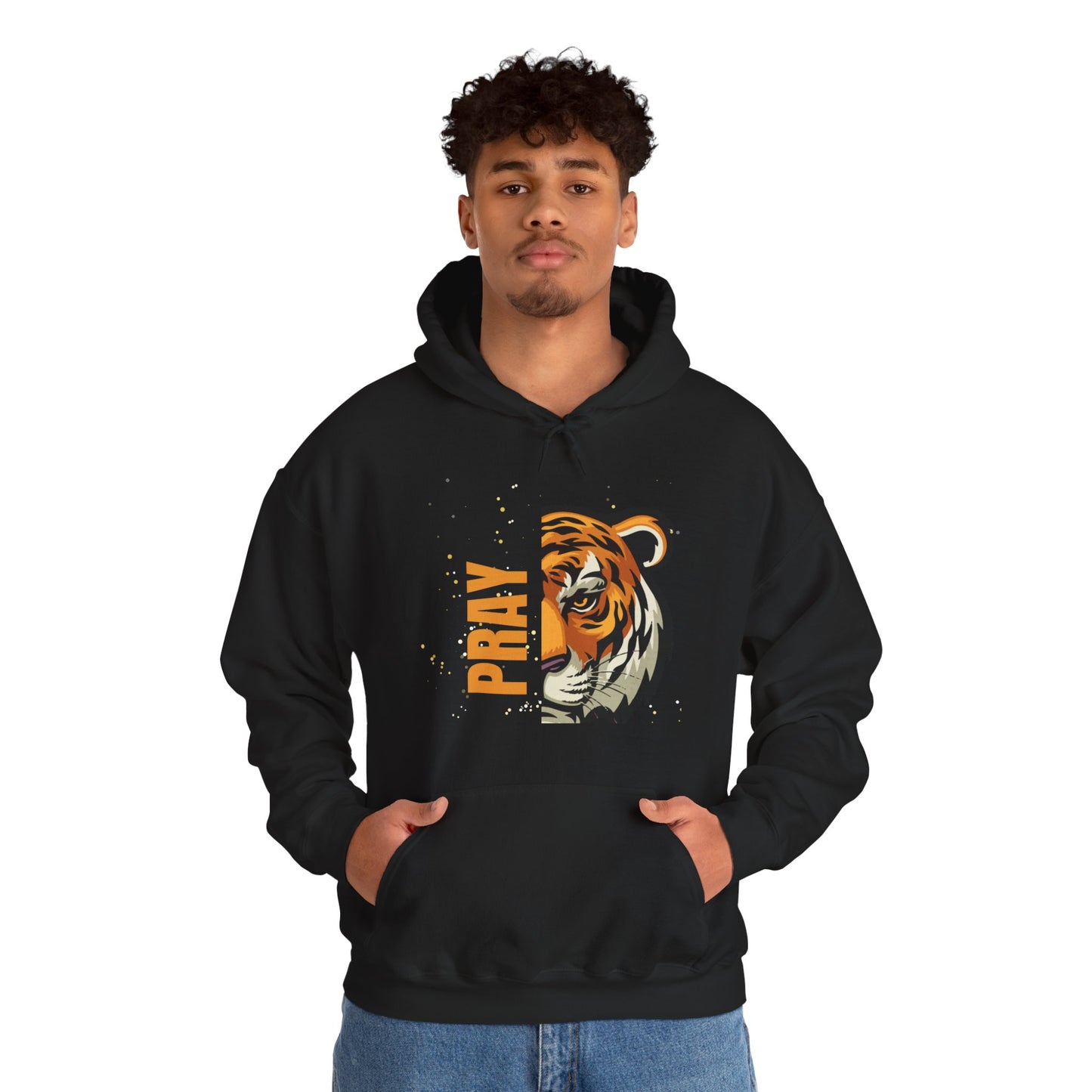 Bold Tiger Pray Hoodie - Cozy Sweatshirt for Animal Lovers, Inspirational Gift, Unisex Fashion, Perfect for Relaxation