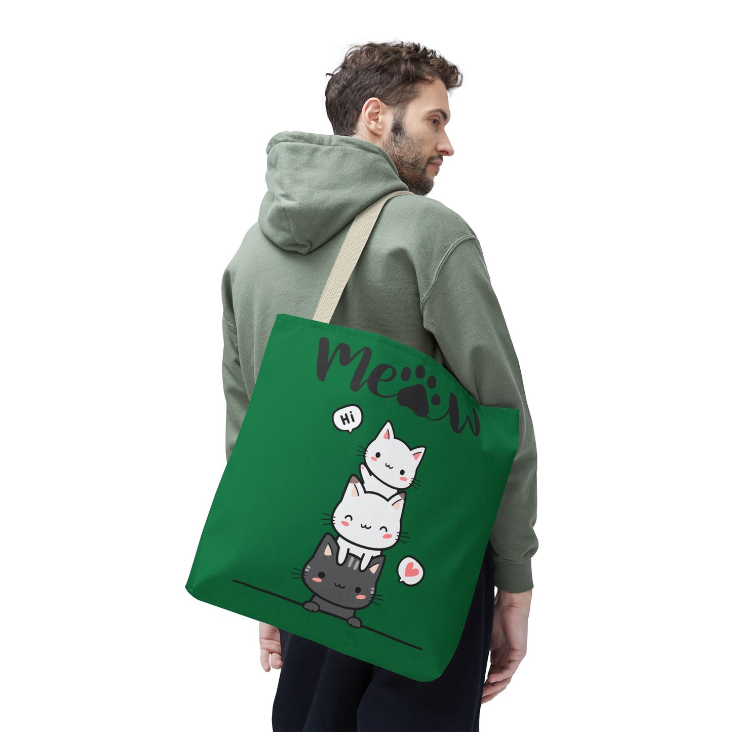 Cute Cat Stack Green Tote Bag - Cat Lover Gift, Meow Bag, AOP Tote, Fun & Functional Shopping Bag, Pet Lover Accessory