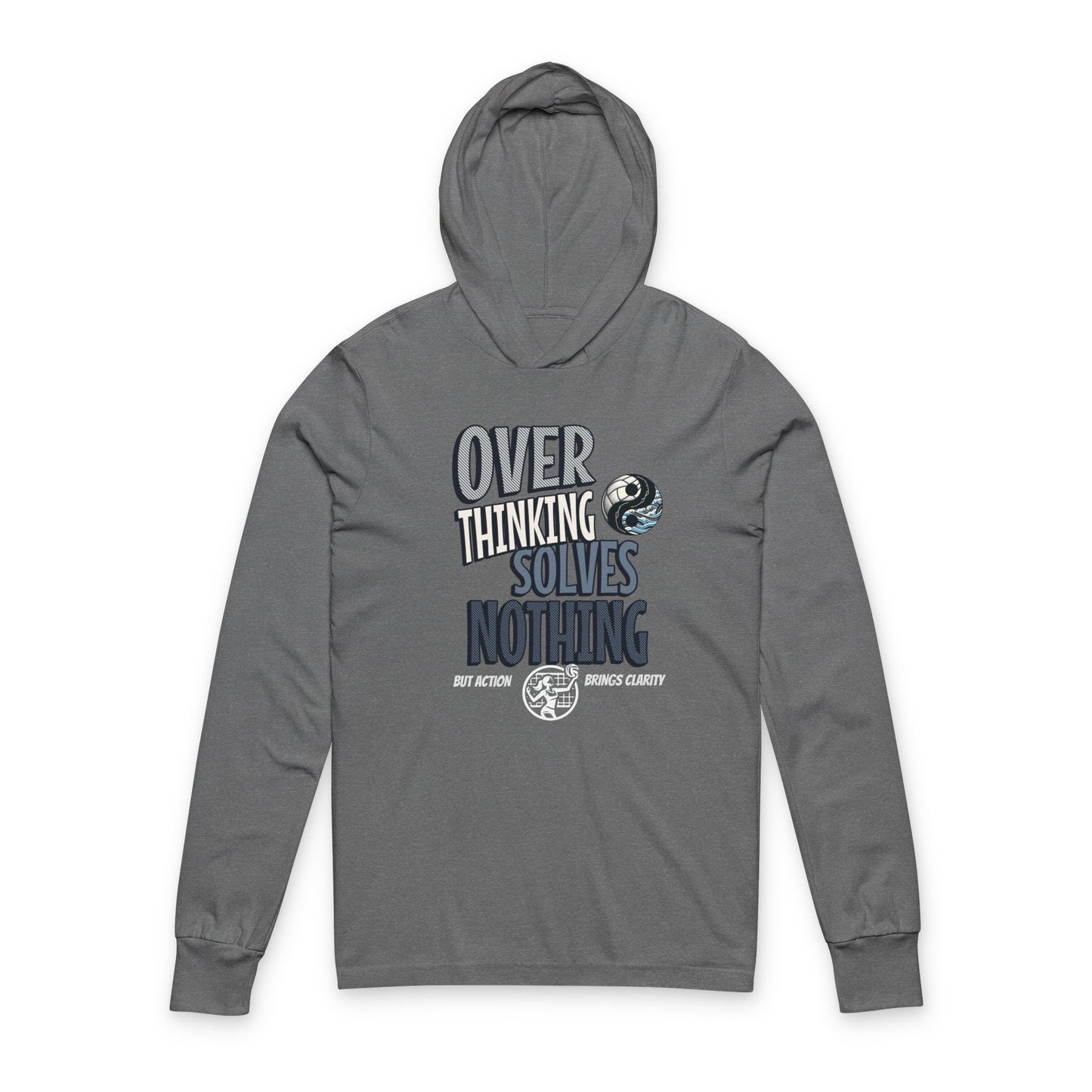 Unisex Hooded Long Sleeve Tee - 'Overthinking Solves Nothing', Thoughtful Gift, Casual Wear, Cozy Hoodie, Self-Care Apparel