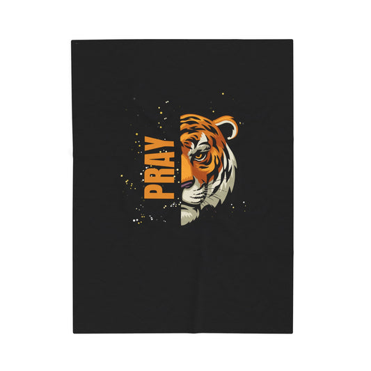 Fierce Praying Tiger Stylish Velveteen Plush Blanket for Cozy Moments, Tiger Design, Perfect Gift, Home Decor, Winter Blanket, Prayer Motivational Art