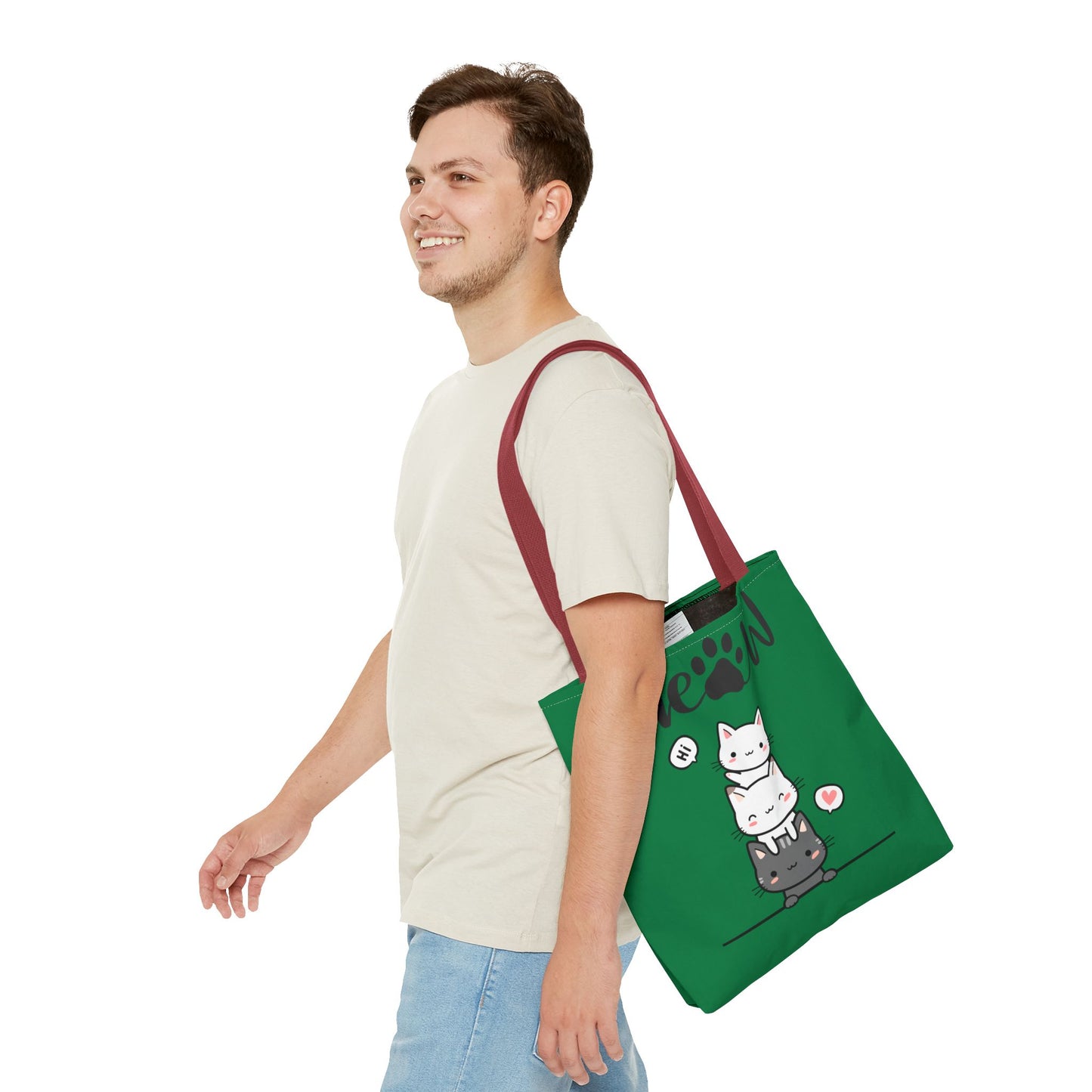 Cute Cat Stack Green Tote Bag - Cat Lover Gift, Meow Bag, AOP Tote, Fun & Functional Shopping Bag, Pet Lover Accessory