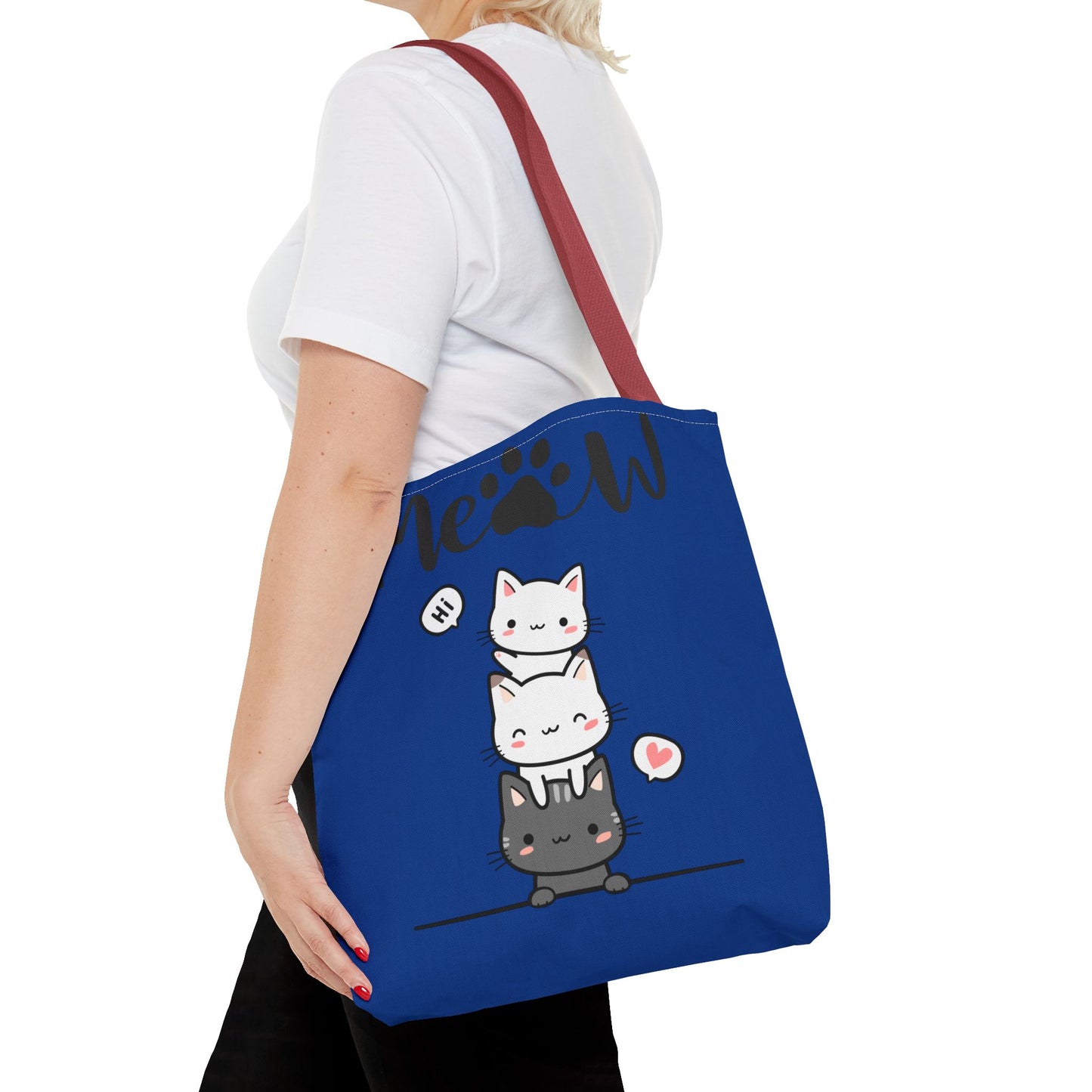 Cute Cat Blue Tote Bag, AOP Tote, Cat Lover Gift, Meow Bag, Cat Themed Shopping Bag, Gifts for Cat Owners