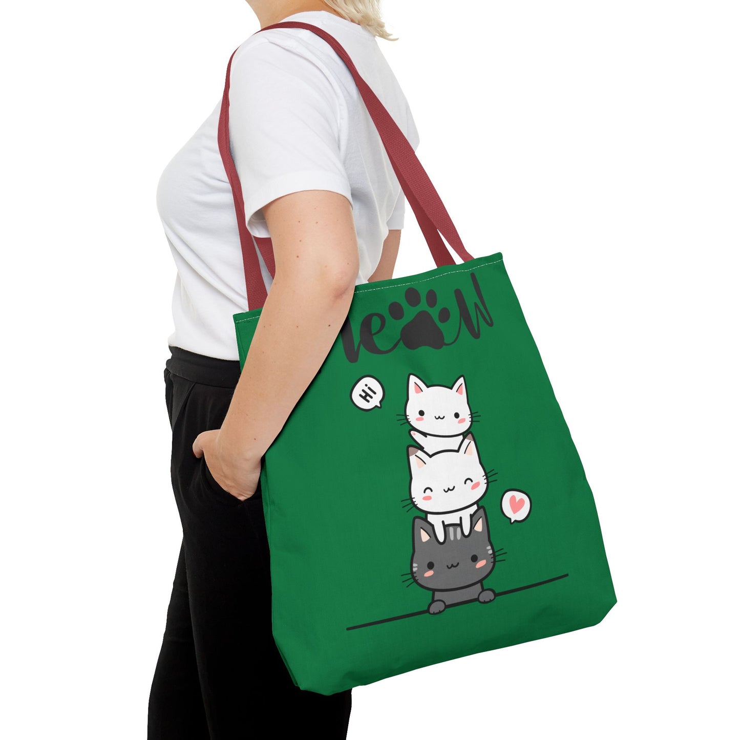 Cute Cat Stack Green Tote Bag - Cat Lover Gift, Meow Bag, AOP Tote, Fun & Functional Shopping Bag, Pet Lover Accessory