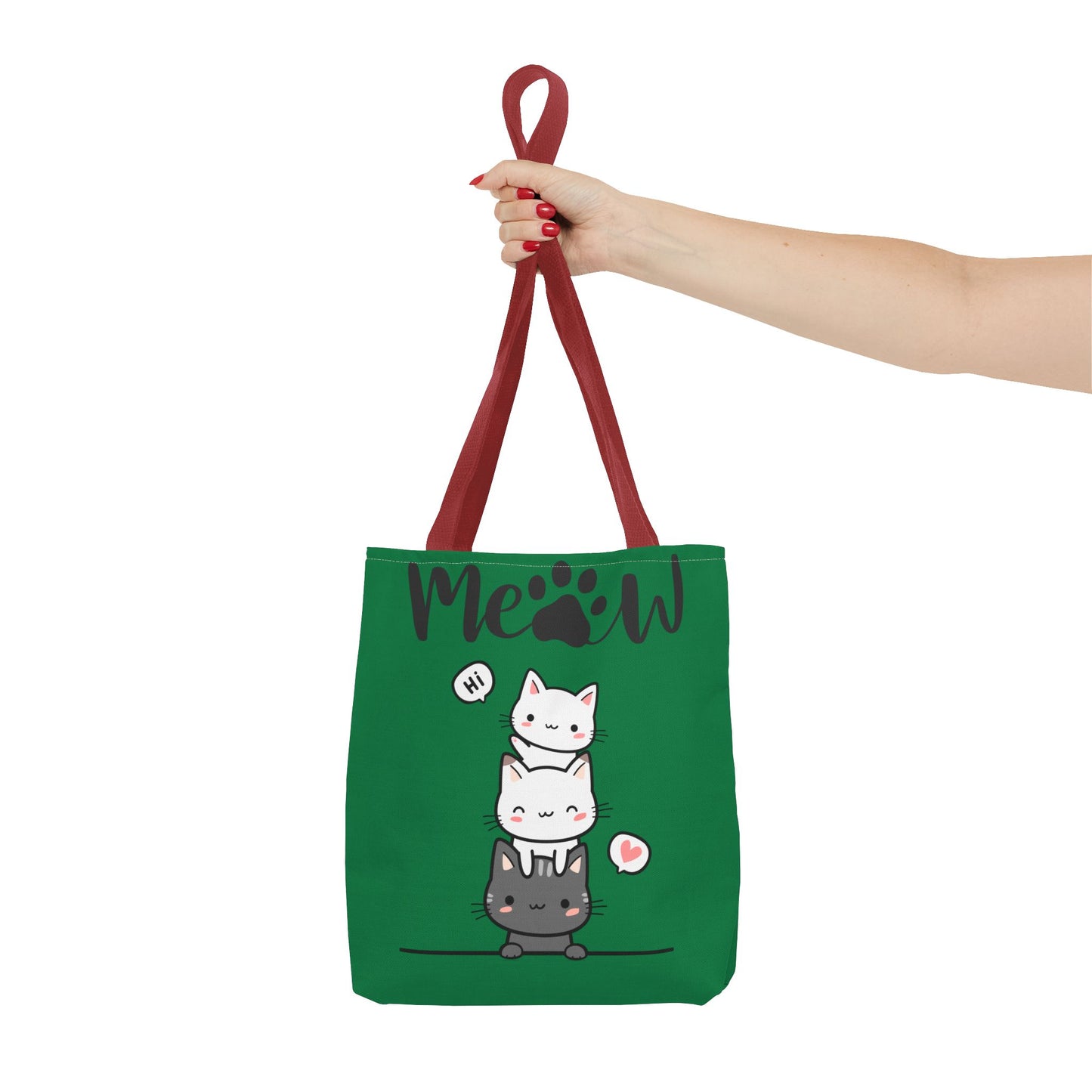 Cute Cat Stack Green Tote Bag - Cat Lover Gift, Meow Bag, AOP Tote, Fun & Functional Shopping Bag, Pet Lover Accessory